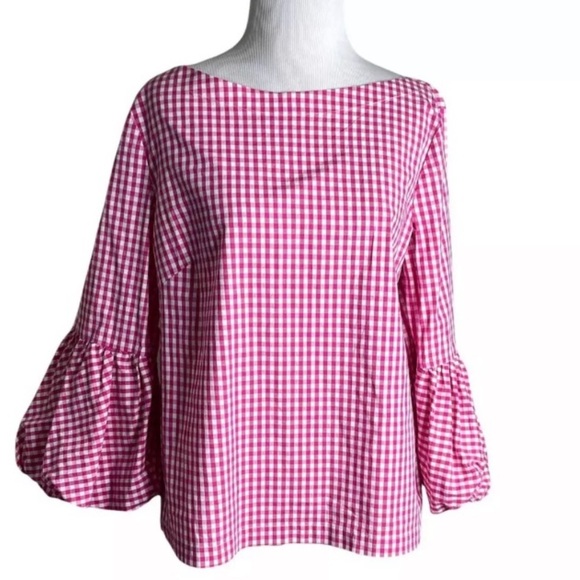 Laundry By Shelli Segal Tops - Laundry by Shelli Segal Gingham Check Puff sleeves cuff Top size large EUC